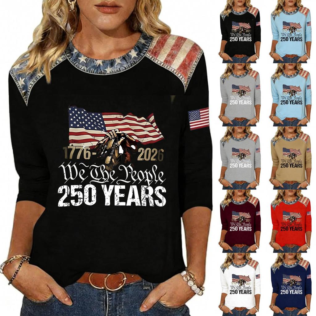 Women's Fashion Casual Independence Day Print Top