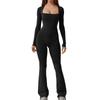 2024 European & American Solid Color Seamless Long Sleeve Yoga Jumpsuit with Flared Pants