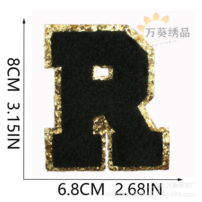 Black Towel Embroidery English Alphabet Embroidery Cloth Sticker A-Z Patch Sticker Clothes Chapter Boy Computer Embroidery Label Embroidery Sticker
