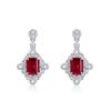 Zhou Hengfu S925 Sterling Silver Ruby Earrings, New Chinese Style, Paved Setting, Light Luxury for Women.