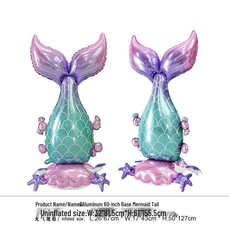 Mermaid Party Gradient Balloons Set: Tail & Large Shell Foil Balloons