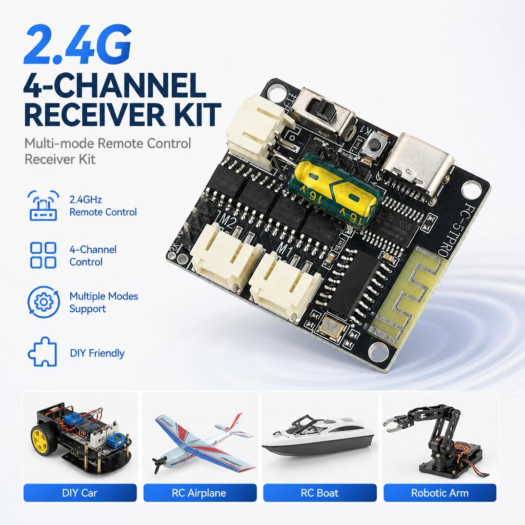 2.4G 4 Channel Multi Mode RC Receive Module Adjustable Speed For RC Vehicle Mechanical DIY Project Three speed adjustable speed