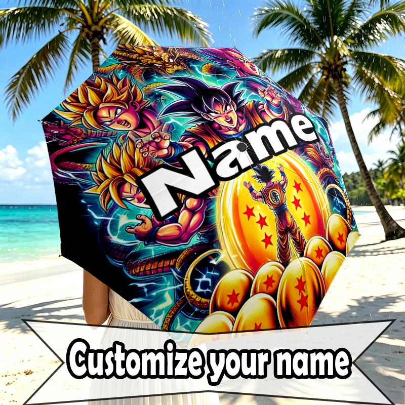 Custom Name Personalized Anime Print Umbrella, Auto Open Close, 8‑Rib Sturdy Frame, Commute Camping Hiking Use, Birthday Gift