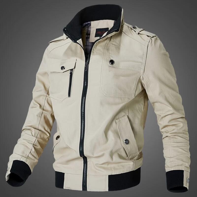 New fit zipper spring and autumn casual pocket blue men's tooling jacket