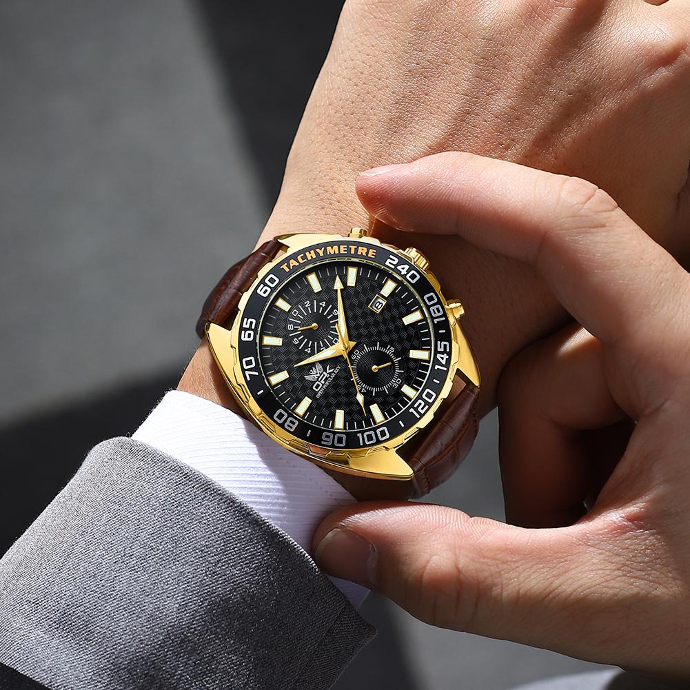 OPK 8163 Quartz Watch for Man 46mm Big Dial Leather Strap Tachymeter Auto Date Chronograph Men's Watches Waterproof Sports Watch