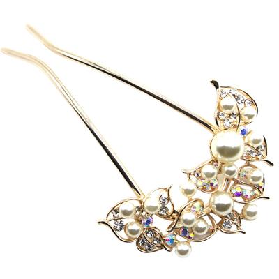 Kanzashi Hair Pearl Hair Elegant Hair Accessory for Japanese and Pink Gold [Miaomyao] U-Shaped Ornament, Comb, Clothing, Yukata, Kimono,