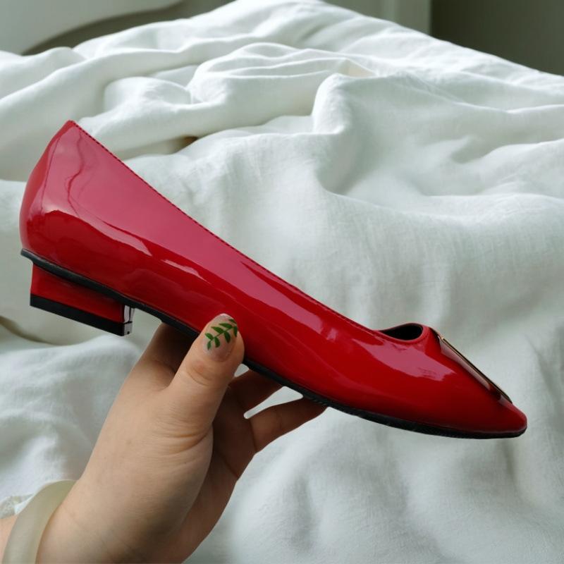 Lady Ww Classic Rv Square Buckle Small Square Head Shallow Mouth High Heels Women's Autumn and Winter New Thick Heel Flat Bottom Commuter Shoes
