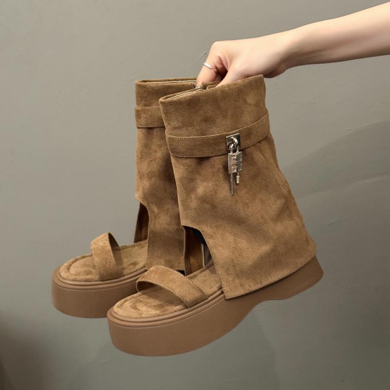 

Premium slope heel heightened open-toed sandals women s 2025 new summer wear with skirt casual cool boots 35