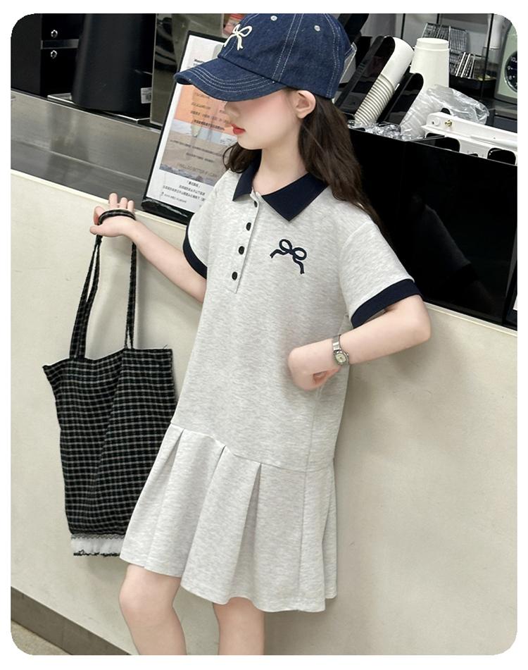 Girls' Short Sleeved Polo Shirt Dress Summer Dress 2026 New Style for Children, Middle-aged and Young Girls, Summer College Style