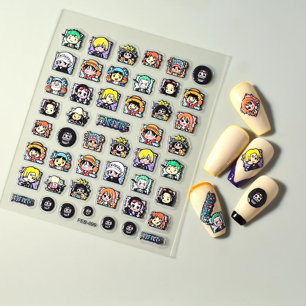 1PCS Anime One Piece Naruto Nail Stickers Nail Art Accessories Cartoon Luffy Uzumaki Naruto 5D Stickers Nail Parts
