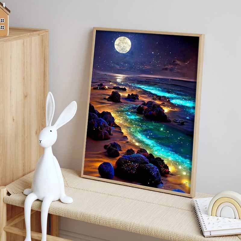 Starry Sky Sea Full Diamond Painting Painting Set, 5D Rhinestone Diamond Embroidery Craft, DIY Gemstone Crafts Decorative Wall Mural Ornaments