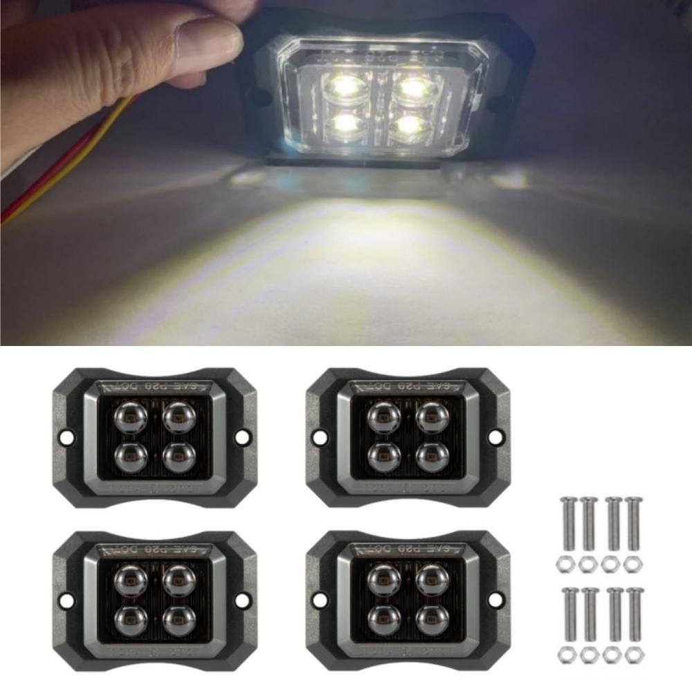 

4 шт. Светодиодный стробоскоп 12-24 В, 4 светодиода, мигающий свет, огни для грузовиков и прицепов, предупреждающие, аварийные, белые/янтарные, для транспортных средств