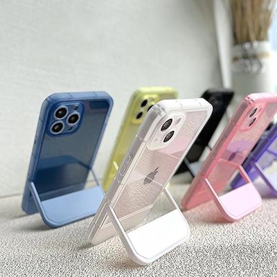 Luksusa turētāja statīva kronšteins Caurspīdīgs silikona tālruņa korpuss iPhone 14 13 12 Pro Max 11 7 8 Plus X XS XR SE3 caurspīdīgs, mīksts vāciņš