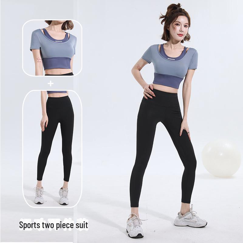 New Color Match Quick-Dry Bra-Free Yoga & Pilates Fitness Suit - Women's Short-Sleeved Two-Piece