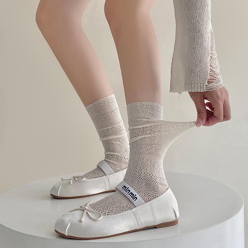 

Spring and Summer Elastic Breathable Padded Stockings College Style Mesh Stockings with Openwork Patterns Soft and Non-Slip Stockings 1 pair молоко, білий колір