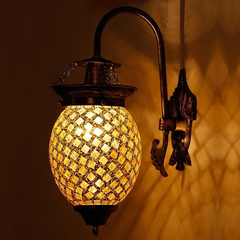 

Golden Brown Glass LED Oval Wall Lamp in Turkish Design