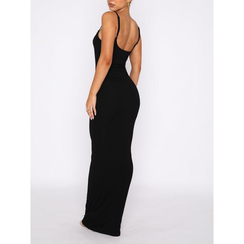 Dámské letní nové šaty halter jednobarevné Sexy štíhlé obepínající boky Dlouhé šaty