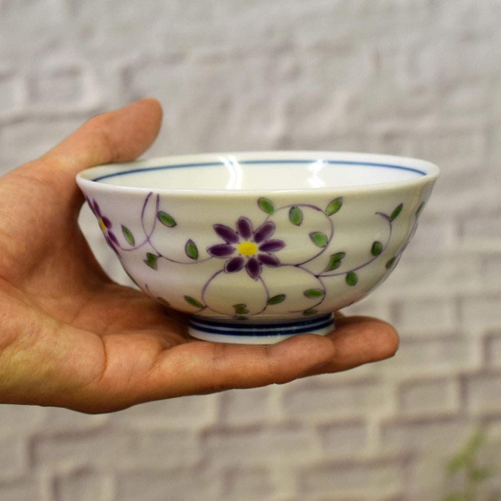 Waza No Kura Stylish Tea Bowl Tableware Kutani Ware Rice Bowl Flower Arabesque Pattern Ceramic Tea Bowl Brand Japanese Tableware Made In Japan