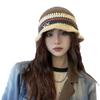 Wind wool contrasting color striped bucket hat men and women autumn and winter face small versatile knitted hat warm hat big head circumference