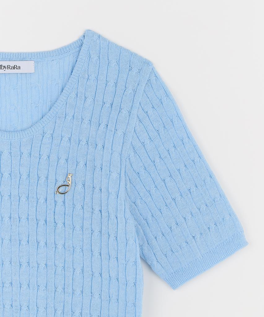 JBYRARA Linen Cable Short Sleeve Knit_Sky Blue