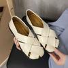 Leather Square Head Sandals Women's 2025 Summer New Hollow Retro Woven Fashion Versatile Two Wear Platform Roman Shoes