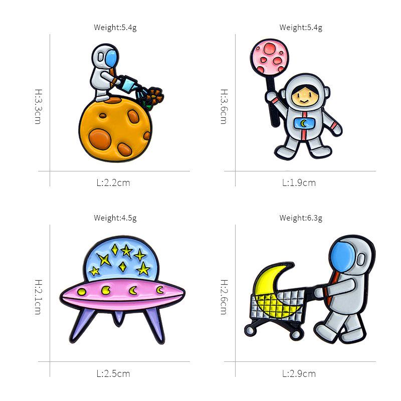 Happy Astronaut Brooch: Moon, Lollipop, Alien Plants & Spaceship Design