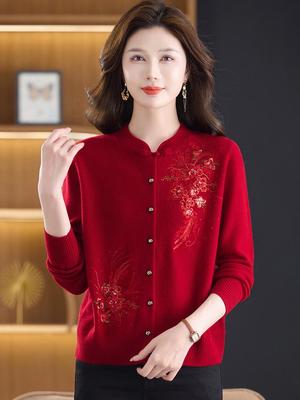 Mom's Stylish Chinese-Style Wool Cardigan for Middle-Aged Women