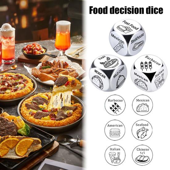 1/2/3Pcs Stainless Steel Food Decision Dice 6 Sides Barbecue Mexican American Seafood Italian Chinese Dinner Decider Dice