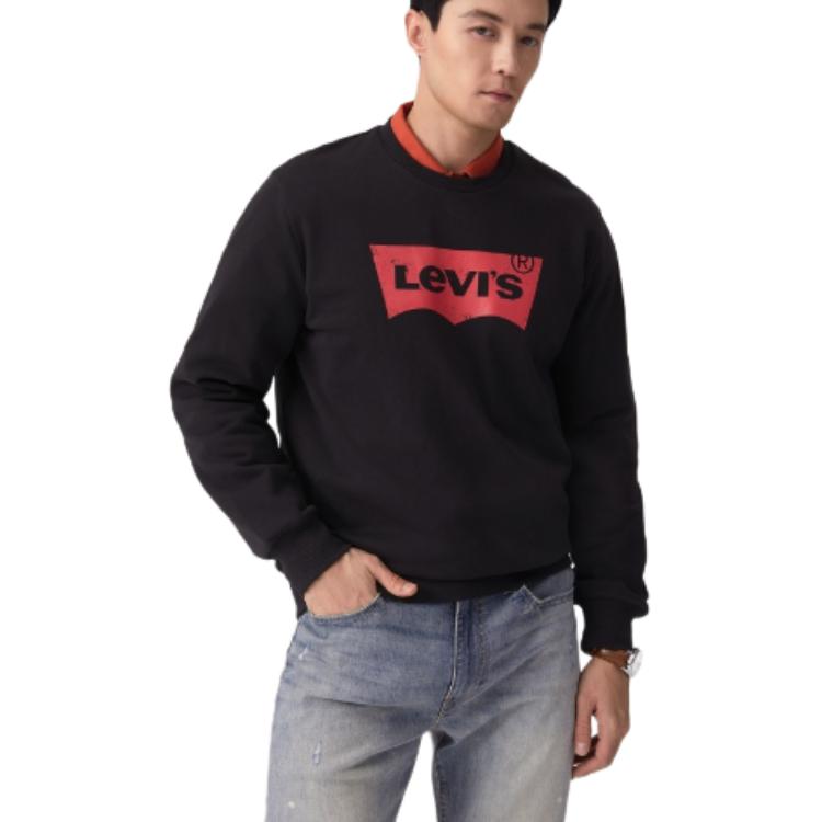Levis Minimalist Comfortable Versatile Logo Print Casual Long Sleeve Sweatshirt Men sweatshirt Black 003YS-0001