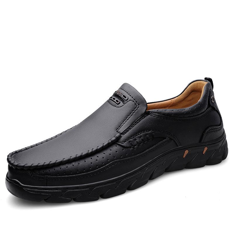 

Мужская обувь из коровьей кожи с верхним слоем, износостойкие деловые туфли без застежек, походные туфли с мягкой подошвой, натуральная кожа для отдыха на открытом воздухе, кожаная обувь 45 чёрный
