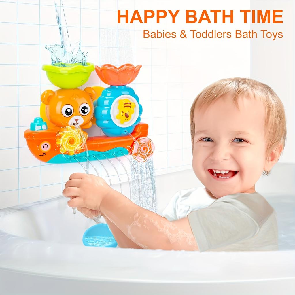 Baby Bath Toy with Two Strong Suction Cups,Kids Bathtub Water Play Bear Boat Toy for Boys and Girls,Ideal Gift for Infants,Toddlers Learning To Shower