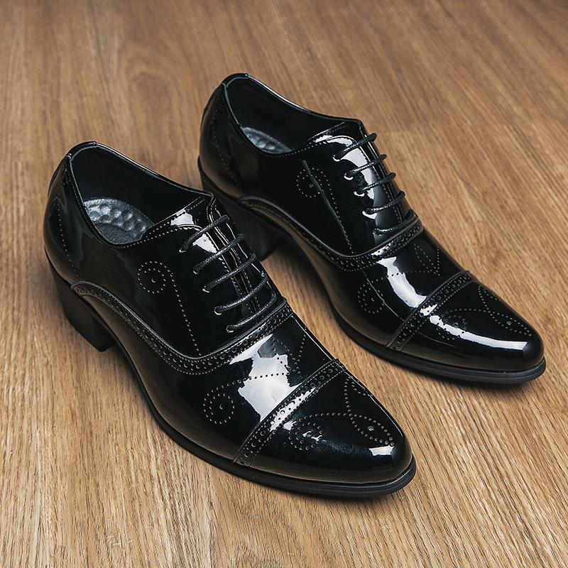 Pointed leather shoes men's spring and summer white business dress lace-up leather shoes British fashion high-heeled genuine leather men's shoes