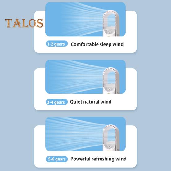 Ventilator de birou fără pale cu 6 moduri de viteză, flux de aer puternic, design compact, portabil, reîncărcabil, răcire silențioasă, ventilator cu pulverizare