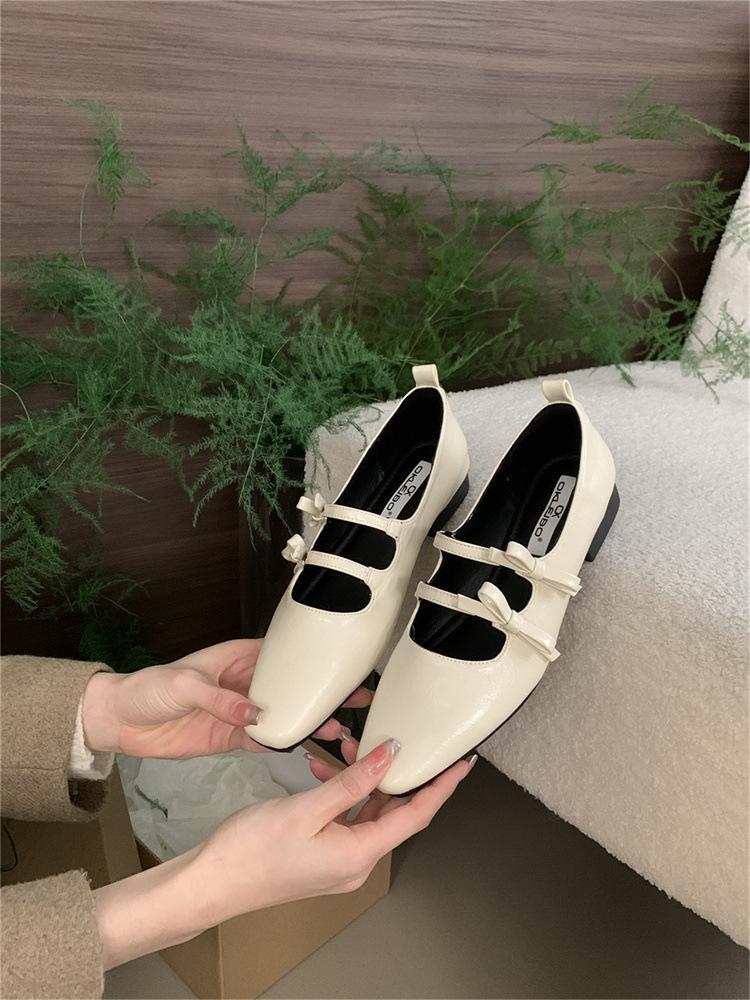 Korean version of temperament evening style design sense double bow French retro Mary Jane thick heel 2025 autumn single shoes women's shoes