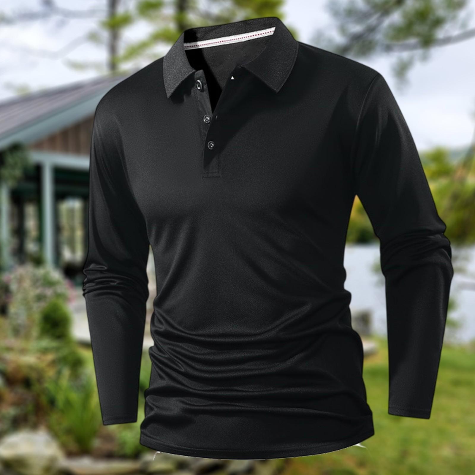 

Мужская однотонная рубашка с лацканами, повседневная и деловая футболка с длинным рукавом на пуговицах XXL чёрный
