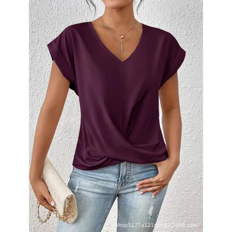 

BITCED Women s Fashion Casual Solid Color Print Short Sleeve V Neck Blouses & Shirts International design XXXL