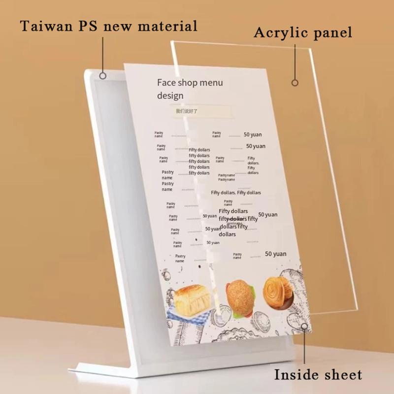 Acrylic A4 Menu Display Stand L Shaped Vertical Holder Name Card Display Desk Clear Sign Stand for Restaurant Promotion Event