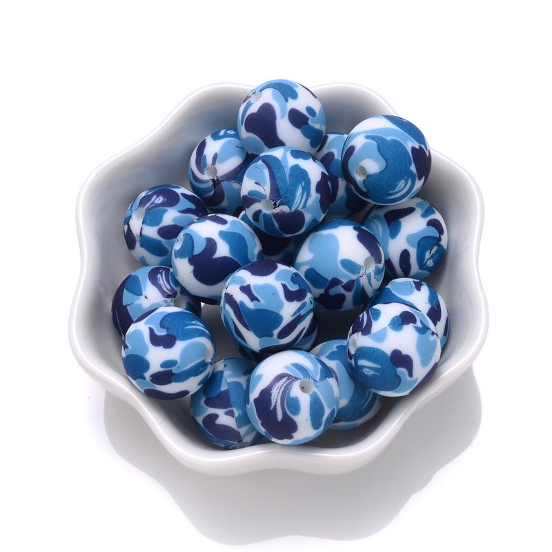 10Pcs 15mm Colorful Print Leopard Pattern Silicone Beads Ball Shape Teething Jewelry Beads For Teether Pacifier Chain Necklace