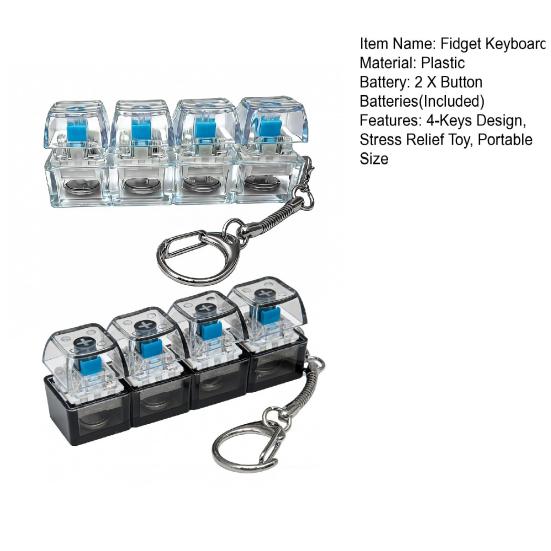 1/2 Stück 4-Tasten Fidget-Tastatur-Spielzeug mit Licht Stressabbau Transparente Kappe Tastatur Finger-Clicker Schlüsselanhänger Dekompressionsknopf Sensorisches Spielzeug
