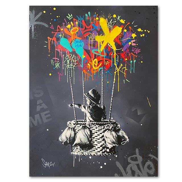 Banksy Leinwand-Poster, Junge, Ballonflug, Dekoration, Bild, Graffiti, Leinwandgemälde, Wandkunst, Heimdekoration