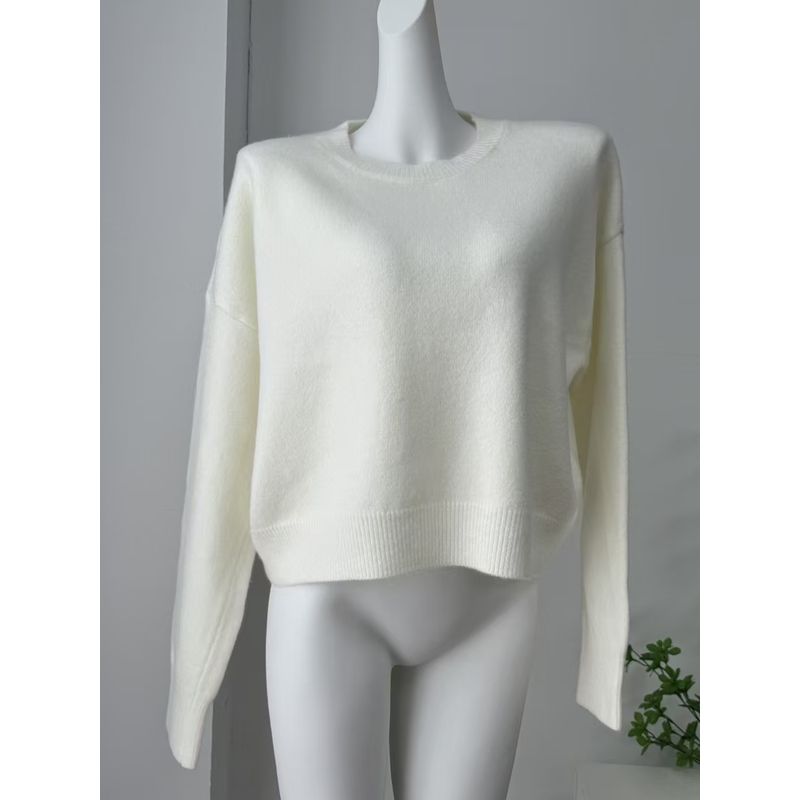

Fashion Style New Fashion Casual Loose Pure Color round Neck Knitwear Sweater Loose Knit Sweater White M