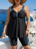 Tankini Taglie Forti Europeo-Americano: Costume da bagno 6X con stampa di piume nere e gonna