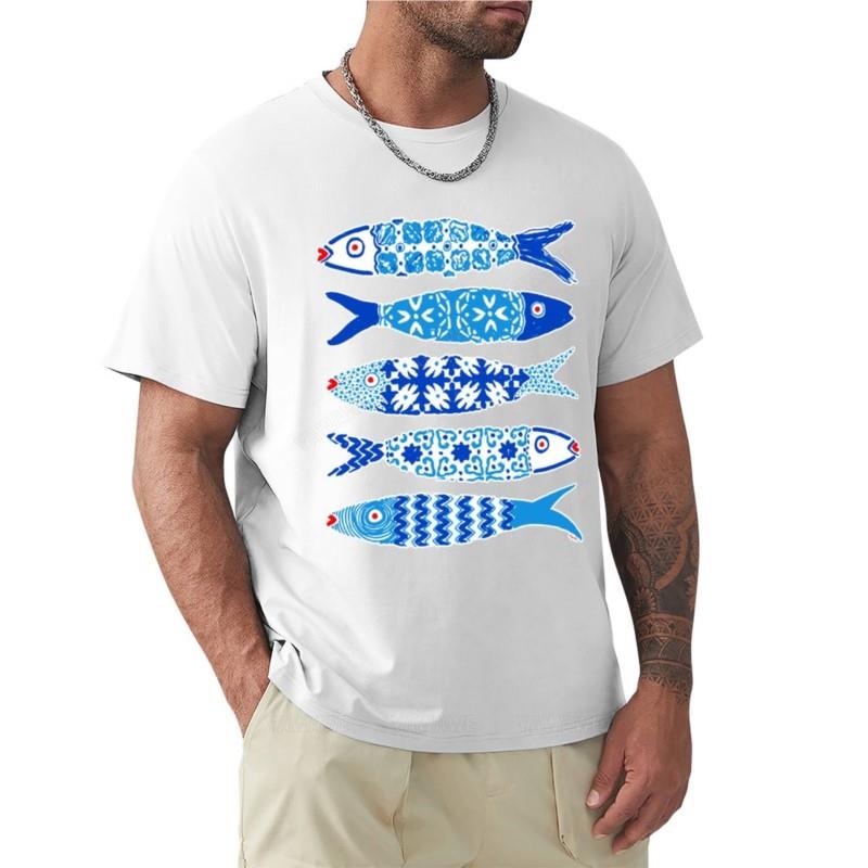 T-shirt graphique Sardines en Azulejos Portugais t-shirts drôles t-shirts noirs pour hommes coton noir homme