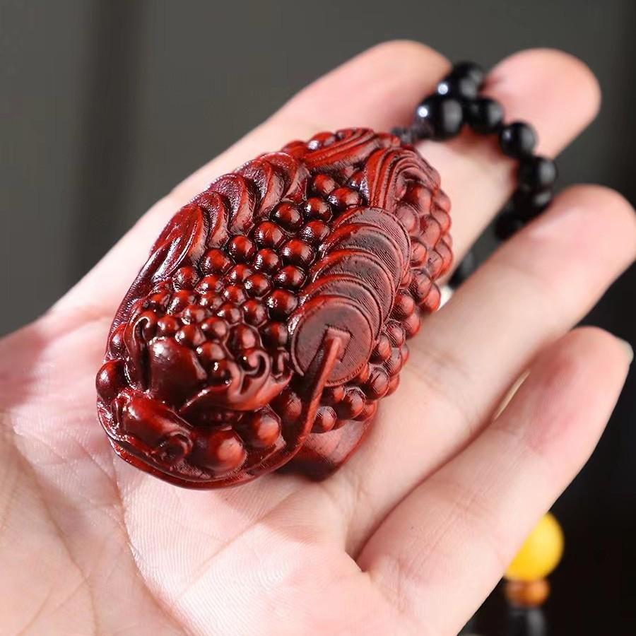 Sandalwood Pixiu Handheld Carved Pendant Ornament - Douyin Craft Gift