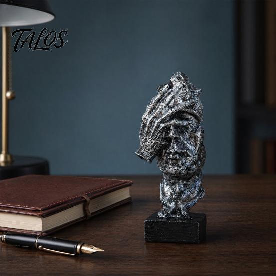 Talos 3Pcs Abstract Silent Figure Sculpture Set, Minimalist Art Desk Decor with Finger-to-Lips, Cover-Eyes & Chin-Rest Poses, Resin Statues for Living