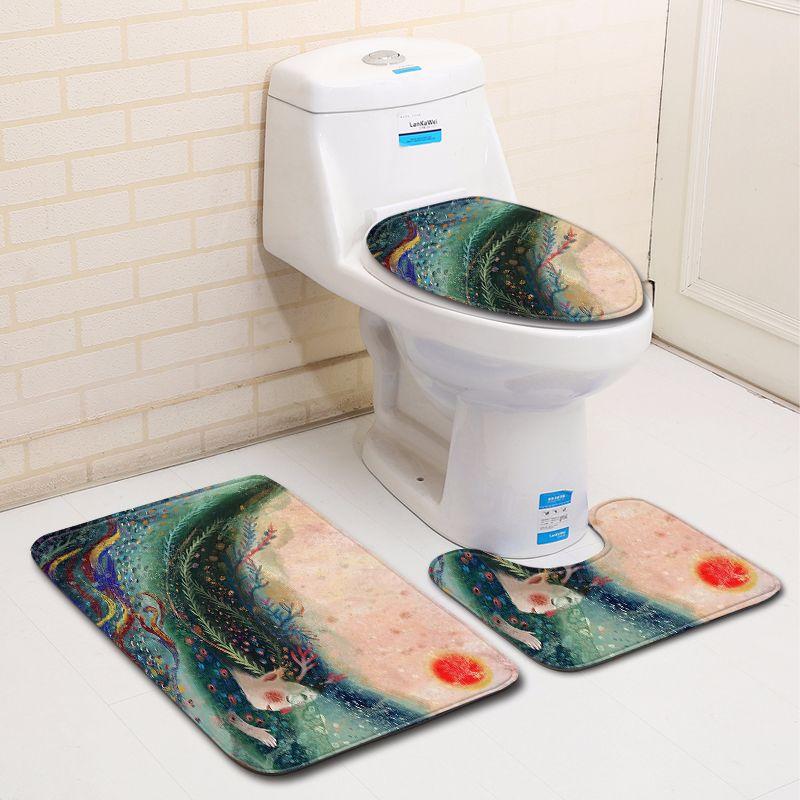 3D Painted Bathroom Toilet Three-Piece Floor Mat Door Mat Bathroom Carpet