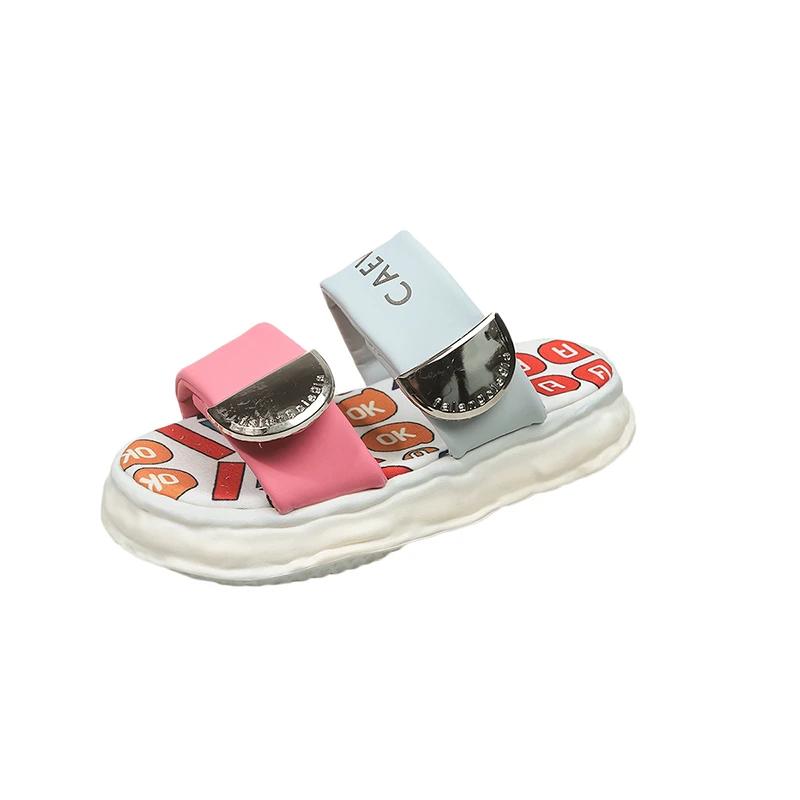 

Модные шлепанцы на платформе 2025 Новые роскошные увеличивающие рост туфли на плоской подошве Женские модные шлепанцы с граффити Пляжные сандалии Шлепанцы-слайды с металлической пряжкой Женские 35 серый
