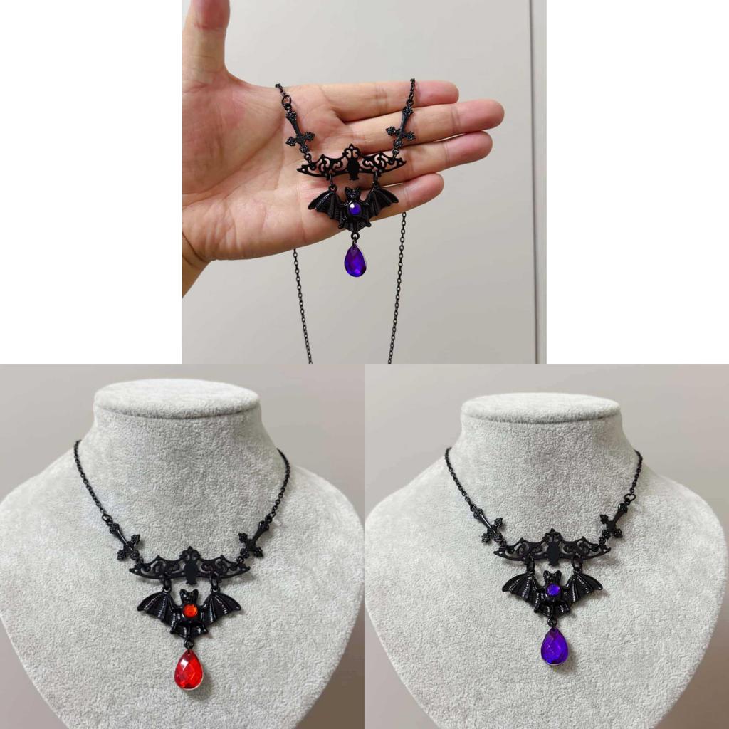 Collana a Croce Vittoriana con Pietre Preziose di Ametista e Rubino per Gioielli Gotici da Donna