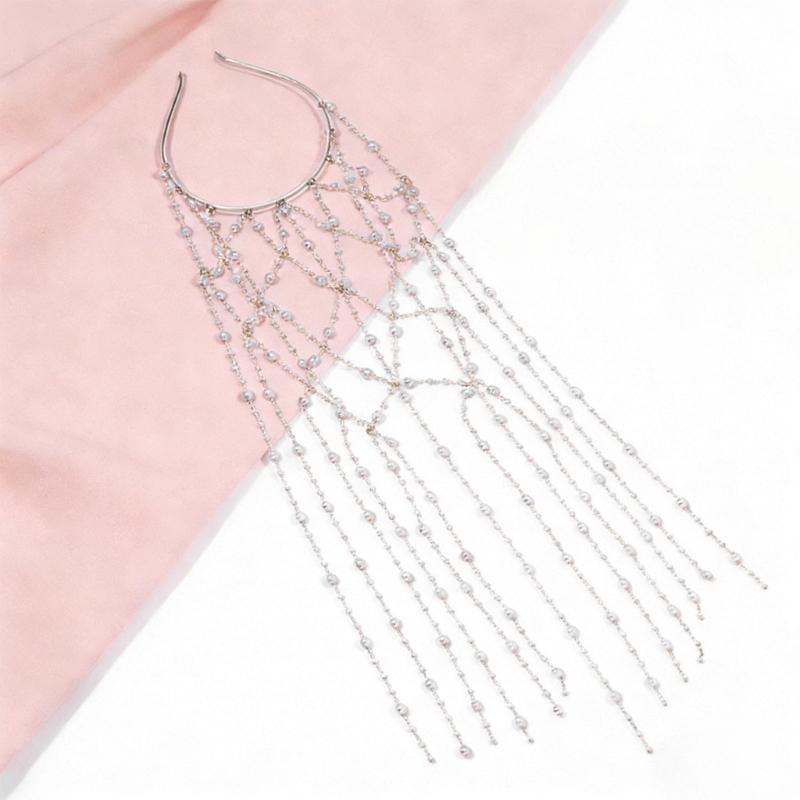 Stylish Imitation Pearls Headwear with Delicate Tassels Costume Headbands Ideal For Prom Gatherings And Casual Outfits