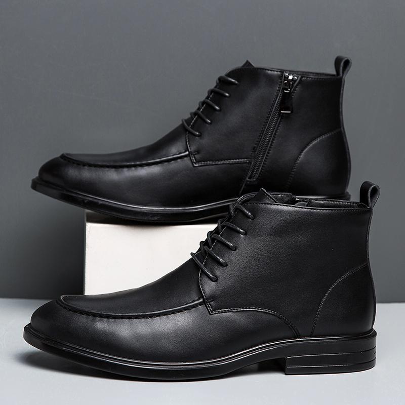 

Мужские ботинки весна осень теплые плюшевые повседневные кожаные ботинки на шнуровке уличная мода британский стиль противоскользящие уличные высокие рабочие ботинки 10 чёрный